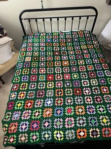 Vintage Afghan Multicolored Granny Square 80” X 60” Unique - Picture 1 of 2