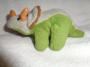 Dinosaurier grün grau Mini 3 Zoll groß 7 Zoll lang Triceratops Plüschtier Stofftier - Bild 1 von 8