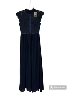 Miusol Women's Medium Formal Floral Lace Evening Party Lined Maxi Dress Navy - Picture 1 of 7