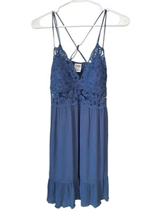 Victoria's Secret PINK Lace Ruffle Slip Dress Women’s Large Blue Y2K Dainty - Picture 1 of 8