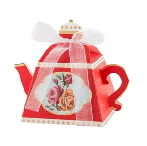 Red Tea Pot Shaped Baby Shower Treat Boxes 10pk Wedding Birthday High Tea Garden - Picture 1 of 1
