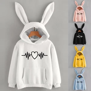 Women's Fashion Long-sleeved Cosplay Rabbit Hoodie Pullover Tops Sweatshirt - Picture 1 of 24
