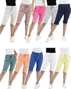 Womens Magic Shorts Italian Lagenlook Ladies Casual Stretch Jogger Style Trouser - Picture 1 of 46