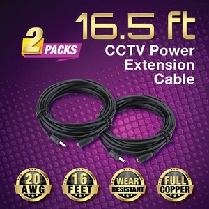 2 Packs 16.5ft Power Extension Cable for Home Security Camera System DVR kit - Picture 1 of 7
