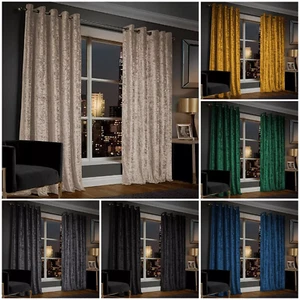 Ring Top Thick Velvet Blackout Curtains Pair With Eyelet Ready Made Fully Lined - Picture 1 of 48
