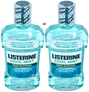 Listerine Zero Alcohol Mouthwash, Kill 99.9% of Germs, Cool Mint, 1 Liter-2 Pack - Picture 1 of 2