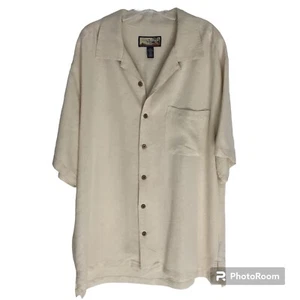 Havana Jack’s Cafe Beige Textured Floral Tropical Button Down Shirt Men’s XL - Picture 1 of 12