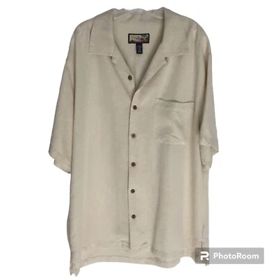 Havana Jack’s Cafe Beige Textured Floral Tropical Button Down Shirt Men’s XL - Image 1 of 4