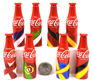 *Set of 8 Miniature 3" 2016 European Flag Set aluminum Coca Cola Bottles Mini 