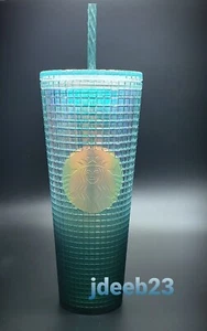 Starbucks Summer 2023 Green Jade Gradient Grid 24 Oz Venti Cold Cup Tumbler - Picture 1 of 1