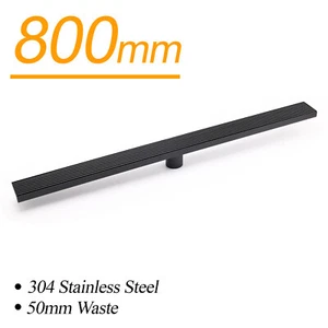 Matt Black 800mm Strip Fence Shower Grate Floor Drain Central 50mm Waste Outlet - Picture 1 of 5