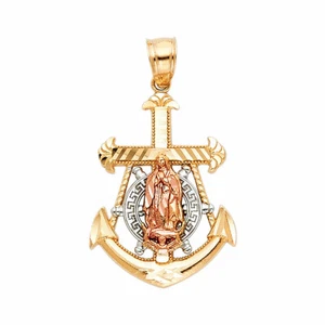 14K Tri Color Gold Guadalupe Anchor Religious Pendant For Necklace or Chain - Picture 1 of 4