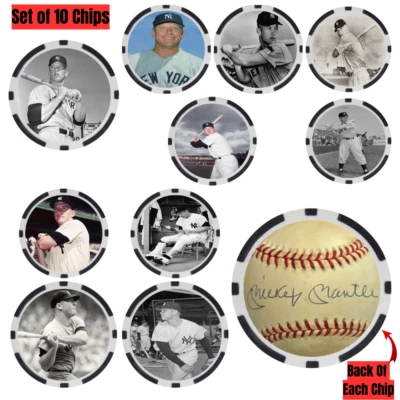 Juego de fichas de póker leyendas de béisbol firmado por Mickey Mantle (10) Foto 1 de 2