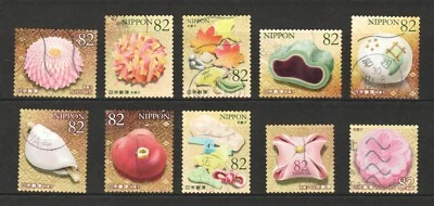 JAPÓN 2018 COCINA CULTURA DIETÉTICA TRADICIONAL NO. JUEGO DE 4 SELLOS WAGASHI USADOS Foto 1 de 4