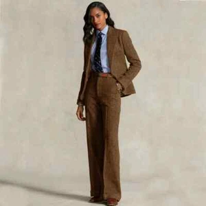 Women's Herringbone Suit 2-piece Set Formal Suits Single-breasted Jacket+Pant - Picture 1 of 30