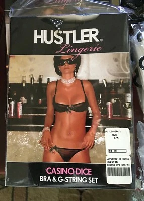 HUSTLER LINGERIE Casino Dice BLACK Bra & G-String set - Image 1 of 2