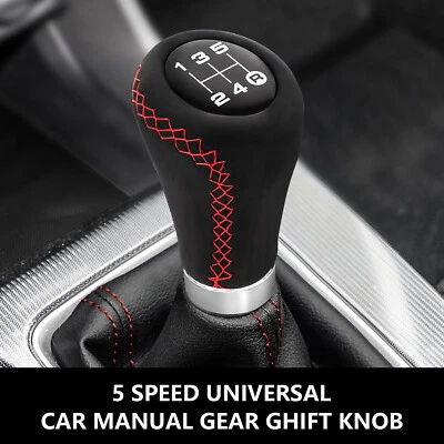 5 Speed Car Gear Stick Shift Knob Shifter Lever Leather Black Universal Manual - Image 1 of 4