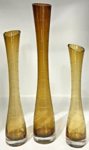 Set of 3 Amber Glass Vase Sienna Enchanted Forest (15”, 12”, 10") VTG Mikasa HTF - Picture 1 of 24