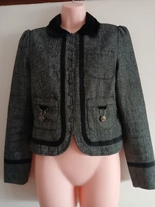 NEXT - WOMENS BLACK/GREY MIX FITTED SHORT JACKET - SIZE 8 - Picture 1 of 9