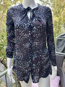 BLUE ILLUSION Viscose Sheer (Missing Original Singlet) Pussy Bow Top Size XS - Picture 1 of 6