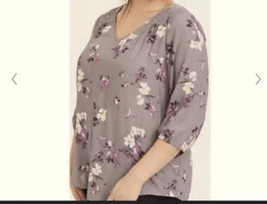 Camisa Torrid Mujer Talla 5X Gris Canesú Calado Floral Mangas 3/4 Boho Viaje Aireada - Imagen 1 de 18