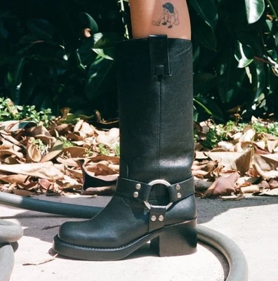 Jeffrey Campbell Reflection Leather Moto  Boots Side Zip Black Womens Size 11 - Image 1 of 4