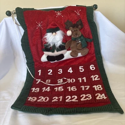 Vintage Felt Advent Calendar Countdown to Christmas Hanging Santa Reindeer Star - Image 1 of 4