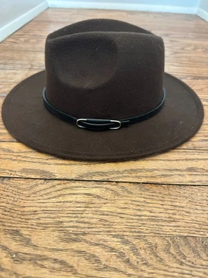 Sombrero Fedora de Lana Marrón - Ala Ancha, Frente de Pellizco, Banda de Cuero Foto 1 de 3
