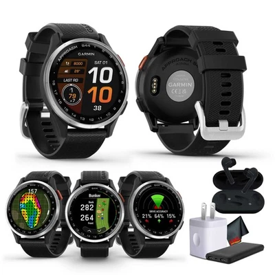 Garmin Approach S44, Silver/Black Silicone GPS Golf Smart watch Bundle - Image 1 of 4