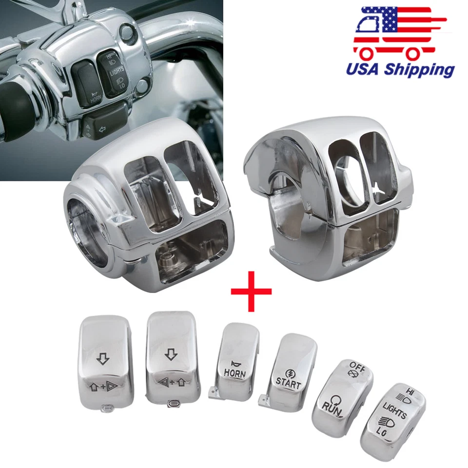 Interruptor de control de manillar cromado cubierta botones tapa kit para Harley 1996-13 Foto 1 de 4