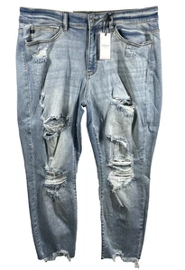 Neu mit Etikett Judy Blue Damenjeans Plus 20 W Light Denim Boyfriend Fit Stretch Used-Look - Bild 1 von 10