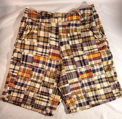 Duck Head Brown Madras Plaid Patchwork Shorts Size 32/9.5" Casual Preppy Beach Foto 1 de 4