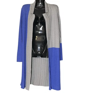 Misook Open Front Blue & Grey Woman’s Cardigan Duster NWOT Sz S - Picture 1 of 5