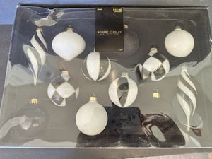 Christmas Ornaments Robert Stanley Black & White Glass  Ball Set 12 Piece - Picture 1 of 9