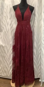 Luxxel Burgunder Neckholder Rückenfrei Burnout Transparent Mesh Gefüttert Kleid Dress S - Bild 1 von 9