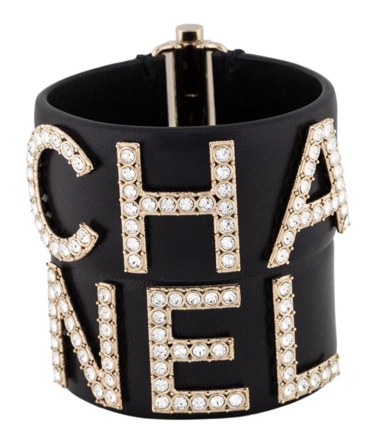 Chanel Leather And Strass Logo Wrap Bracelet Set - Image 1 of 4