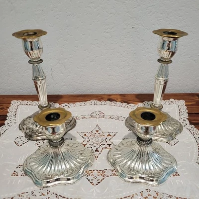 Juego de 4 candelabros vintage enchapados en plata hechos en Inglaterra 2 tonos Foto 1 de 4