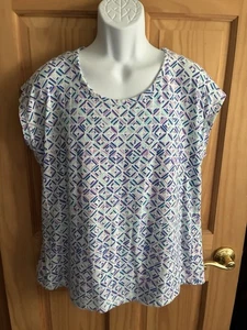 T by Talbots Women’s XL Geometric Round Neck Cutout Back Sleeveless T-shirt - Picture 1 of 8