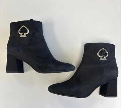 Kate Spade Alihandra Luxe Suede Ankle Boots Black Women's 6.5 Silver Logo - Image 1 of 4