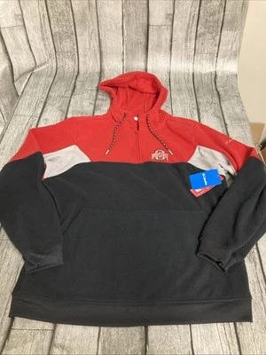 NWT Men’s Columbia Ohio State Buckeyes Fleece 1/4 Zip Hoodie Red Black Large - Image 1 of 4