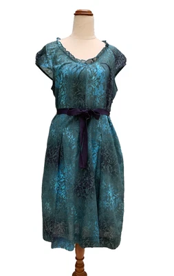 Vestido estampado azul con cinturón de grosgrain ANNA THOMAS RRP $850 talla AU/UK 14, US 10 Foto 1 de 4