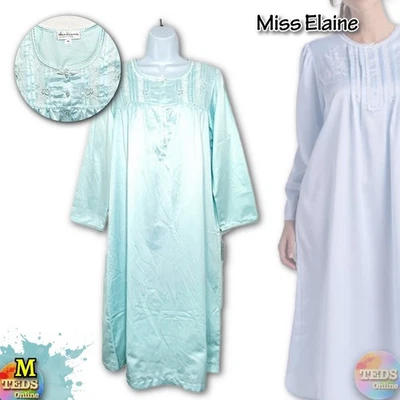 Camisón largo satinado espalda cepillada M Petites Miss Elaine para mujer nuevo con etiquetas, color aguamarina Foto 1 de 4
