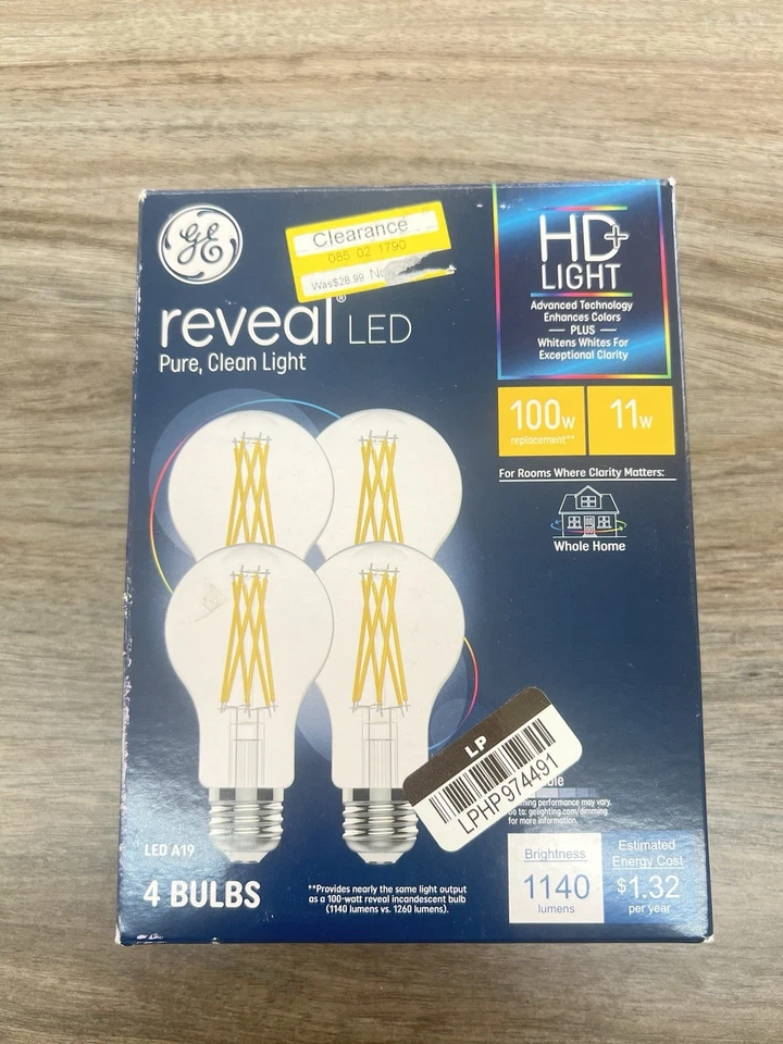 4 Pack GE Reveal HD 100W EQ A19 Color enhancing  LED General purpose Light Bulb - Image 1 of 3
