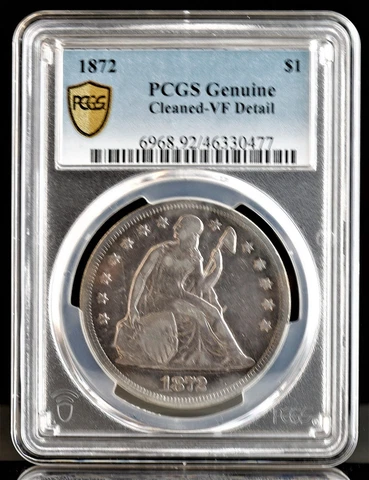 1872 Seated Liberty Dollar PCGS Cleaned-VF Detail Cover