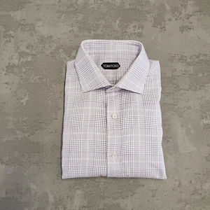 Tom Ford Shirt Mens 17.5" 44  Purple White Check Cotton Long Sleeve Button-Up - Picture 1 of 13