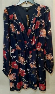 Lulus Pretty Pretender Dress Size Large Navy Floral Print Long Sleeve NWT - Picture 1 of 12