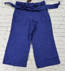 M&S Marks and Spencer Blue Linen Crop Trousers WOMENS SIZE UK 12 MEDIUM - Picture 1 of 13