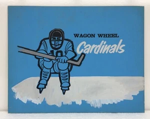 Vtg 11"x14" Wagon Wheel Cardinal Hockey Advertising Painted Ad Art Board Sign - Picture 1 of 2