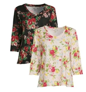 The Pioneer Woman 3/4 Sleeve V-Neck Soft Floral Boho Tee Shirts 2 Pack Size XL - Picture 1 of 3