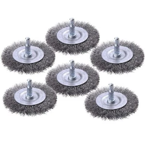 6 Stück 3 Zoll Edelstahl Draht Rad Bürsten mit 1/4 Zoll Schaft für Bohrer - Bild 1 von 6